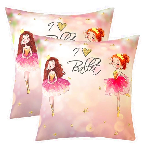 Erosebridal Set of 2 Ballet Throw Pillow Covers 16x16 Inch for Sofa Bed,Pink Kawaii Ballerina Pillow Covers Home Room Decor,Cute Ballet Dancer Cushion Covers,Ballet Princess Decorative Pillow Covers