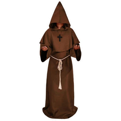 UpFind Medieval Hooded Monk Robe Costume Friar Priest Robe Cloak Renaissance Costume Men Halloween Costume Wizard Robe