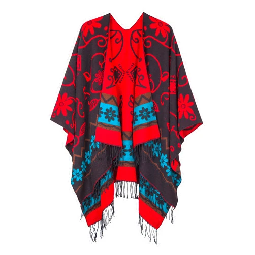 Urban CoCo Women's Retro Style Vintage Pattern Tassel Poncho Shawl Cape Wraps For Women
