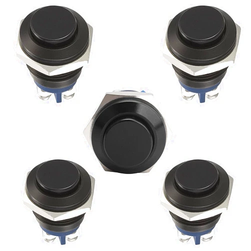 STARELO 5pcs 16mm Momentary Push Button Switch Black Shell, IP65 Waterproof Push Button Switch,Aluminum Alloy 1 Normally Open Without LED.