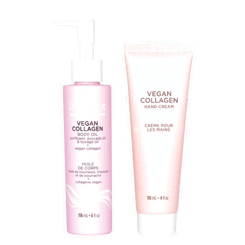 Pacifica Beauty Vegan Collagen Hand Cream and Body Oil with Pump Set, Bath and Body, Shea Butter, Cocoa Butter, Body Massage Oil, For Dry Skin, Skin Care, Body Care, 4 fl oz Each (Set of 2)