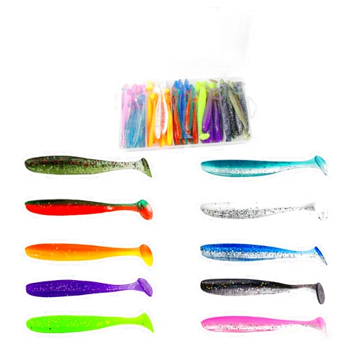 Thekuai Soft Fishing Lures for Bass, Soft Paddle Tail Fishing Swimbaits Lures, Fishing Baits Kit with Box for Fishing Trout Redfish Freshwater Saltwater