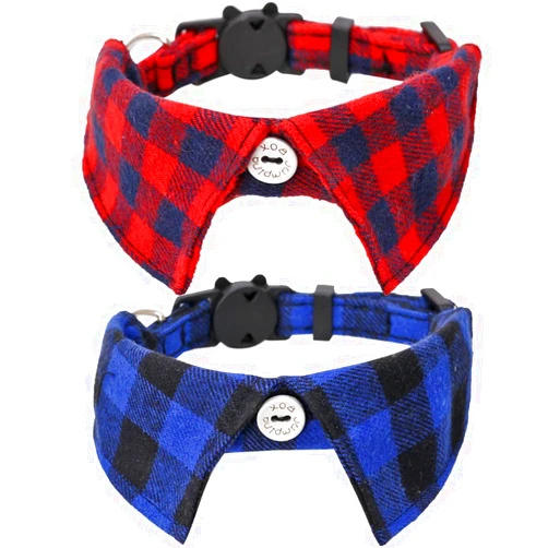 Lamphyface 2 Pack/Set Cat Collar Breakaway with Cute Bow Tie and Bell Plaid for Kitty Adjustable Safety