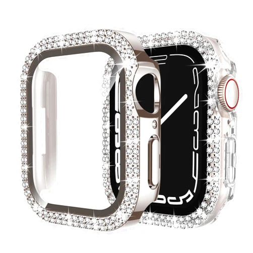 Recoppa 2-Pack Bling Case Compatible for Apple Watch 41mm Series 8/7 with Screen Protector Hard PC Shockproof Crystal Diamond Rhinestone Bumper Full Face Cover for iWatch Women (41mm, Clear/Straight)