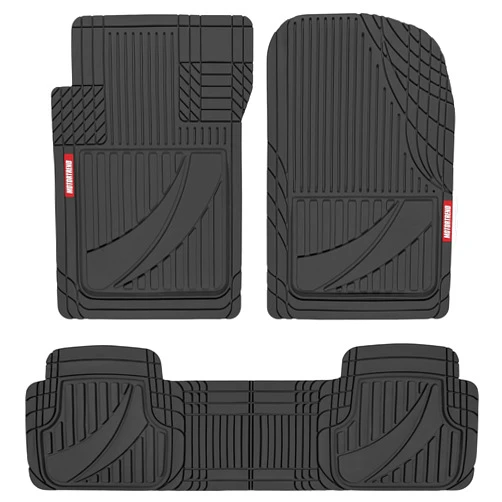 Motor Trend FlexTough Advanced Black Rubber Car Floor Mats – 3 Piece Trim to Fit Floor Mats for Cars Truck SUV, All Weather Automotive Liners with Traction Grips and Multiple Trim Lines