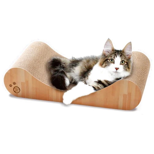Necoichi Cardboard Cat Scratcher Bed for Indoor Cats - Cat Scratching Board, Horizontal Cat Scratch Pad Lounger with Reversible Usability and Extra Comfort for Lounge, Curved (18