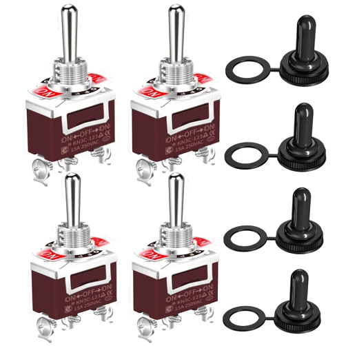 DaierTek Waterproof Momentary Toggle Switch 12V DC 20A Heavy Duty Marine SPDT Switch Rocker 3 Way (ON)-Off-(ON) 250V AC 15A with Weatherproof Boot Cap Cover for Auto Car Boat -4pcs