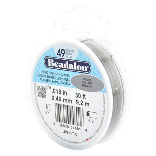 Beadalon 49 Strand Stainless Steel Bead Stringing Wire, .018 in / 0.46 mm, Bright, 30 ft / 9.2 m