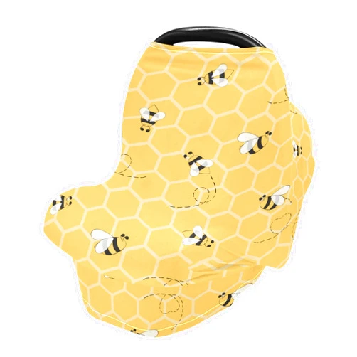 YYZZH Cute Bee On Honey Yellow Honeycomb Pattern Stretchy Baby Car Seat Cover Infant Canopy Nursing Covers Breastfeeding Cover Breathable Windproof Winter Scarf for Boys Girls