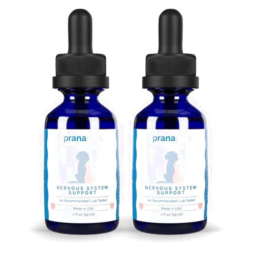 PranaPets Nervous System Support for Dogs and Cats | Herbal Formula Safely Aids in Reducing Nervousness, Involuntary Muscle Movements | Helps Support Brain & Nervous System - 2 Pack