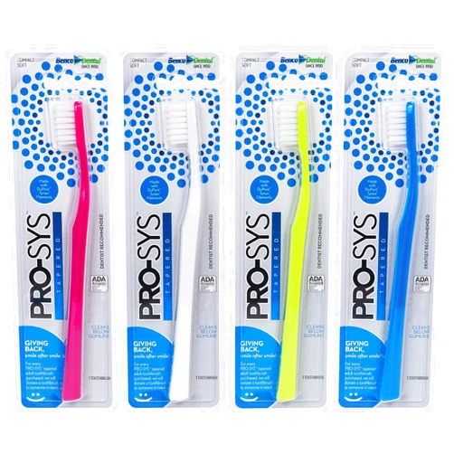 PRO-SYS® Adult Tapered Soft Toothbrush (Colorful 4-Pack) - ADA Accepted, Made with Soft Dupont™ bristles