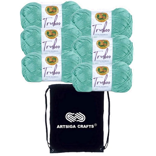 Lion Brand Yarn Lion Brand Truboo Seafoam 837-108 (6-Skeins - Same Dye Lot) DK Light Worsted #3 Rayon Yarn for Crocheting and Knitting with Project Bag