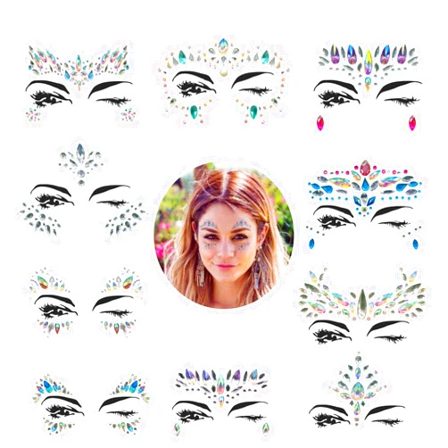 YRYM HT Mermaid Face Jewels Rhinestones Temporary Crystal Stickers Decorations Fit for Parties (10 Sets)