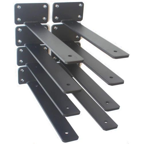 MHMYDZ 8 Pack - 10 inch Black Hidden L Shelf Bracket (1/5 Inch Thicked) Iron Shelf Brackets, Metal Shelf Bracket, Industrial Shelf Bracket, Modern Shelf Bracket, Metal L Brackets for Shelves Support