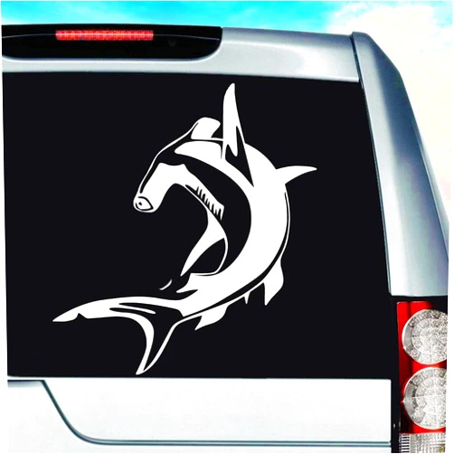 Car Decal Geek Swimming Hammerhead Shark Vinyl Decal Sticker for Car Truck Window Laptop Wall Cooler Tumbler | Die-Cut/No Background | Multiple Sizes and Colors, 8-Inch, White