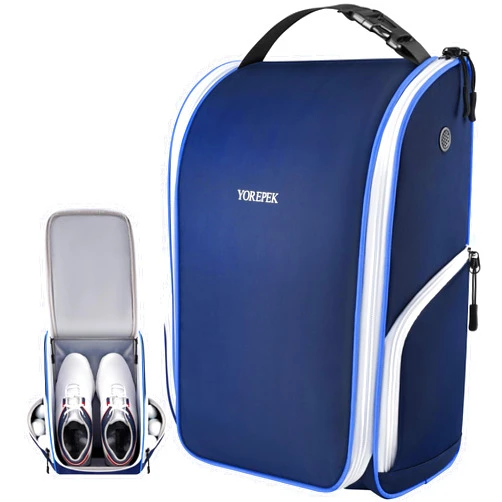 YOREPEK Golf Shoe Bag, with 3 Pockets for Socks, Gloves, Tees, Balls, Brush, Designed with a Buckle Top Carry Handle, Zippered Sport Shoe Carrier Bags with Ventilation, Golf Gifts for Men Unique,Blue
