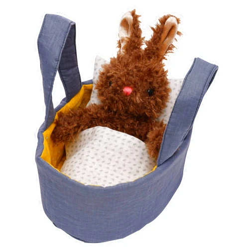 Manhattan Toy Moppettes Beau Bunny Stuffed Animal Nurturing Playset with Bunny Plush Toy, Fabric Bassinet, Blanket & Pillow