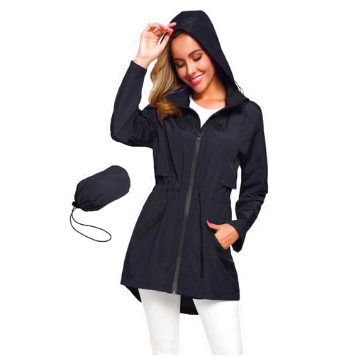Avoogue Women's Long Raincoat with Hood Outdoor Lightweight Windbreaker Rain Jacket Waterproof