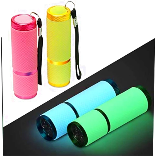 AHIER 9 LED Glow in Dark Flashlights, 4 Pack Rubber Coated Small Flashlights with Straps, Portable Handy Lights for Camping, Hiking, Indoor, Assorted Colors