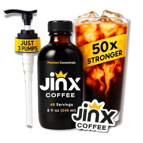 Jinx Coffee Concentrate – 50x Stronger Cold Brew Coffee | Strong Caffeine Concentrated Liquid, Perfect for Instant Hot or Iced Coffees, Cold Brew Concentrate, Hot Drinks, and Instant Espresso | 48 Servings of Premium Concentrated Coffee