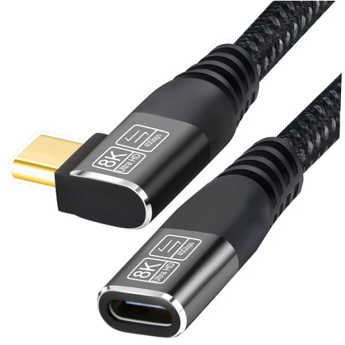 FUJIAXUN 1FT Thunderbolt 4 Extension Cable Right Angle, USB Type C Flexible Nylon Braided Fast Charge Cable 100W, 40Gbps, 8K@60Hz Compatible with Thunderbolt 3, USB 3.1/3.2 (coaxial-R, Grey, 1FT)