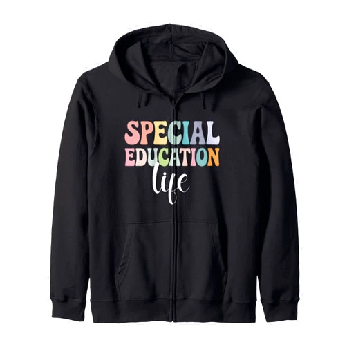 SPED Teacher Paraeducator IEP Squad Apparel Special Education Life Retro SPED Teachers Back To School Zip Hoodie