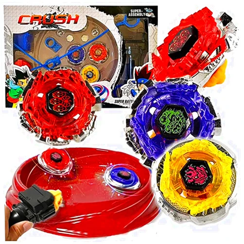 Crush Bey Battling Blades Metal Fusion Starter Set | 4 Tops, 2 Launchers, 4 Tips, 2 Bolts, 2 Fitting Keys, 1 Grip, 1 Arena