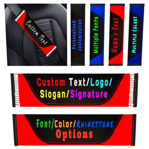 MVJAA Upgrade Thickening Seat Belt Cover Pad,Custom Carbon Fiber Leather Seatbelt Cover with Bling Rhinestones,Customized Red Seat Belt Shoulder Pad Protective Sleeve for Women Adult