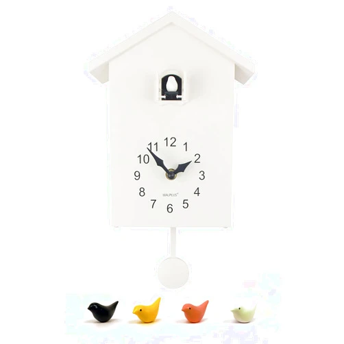 WALPLUS White Minimalist Cuckoo Clock - White Window with Changeable 4 Birds