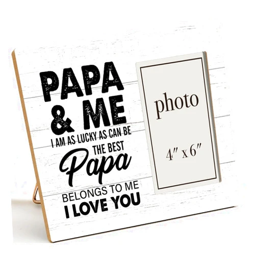 Oqtumes Papa Gift Wood Picture Frame, Gifts for Grandpa Grandad Grandfather, Rustic Papa and Me Wood Picture Frame 8 x 10 Inches, Wall Mount and Tabletop - 4 x 6 Inch Photo