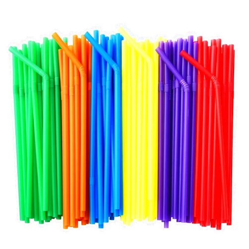 ALINK 200-Pack Flexible Drinking Straws, Assorted Colors Plastic Disposable Bendy Straws - 7.75