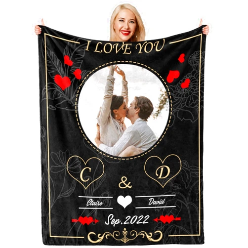 Rsskeoo Custom Blanket with Text Photos, Personalized Couples Gifts Customized Picture Blanket I Love You Gifts for Wife Husband Girlfriend Boyfriend Used as Valentine Anniversary Birthday