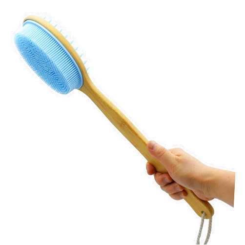 HONOMA Exfoliating Silicone Back Scrubber Brush with Long Handle,Easy to Clean,Bath Body Brush Lathers Easily, Long Lasting, and More Hygienic Than Traditional Loofah Mesh Sponge.