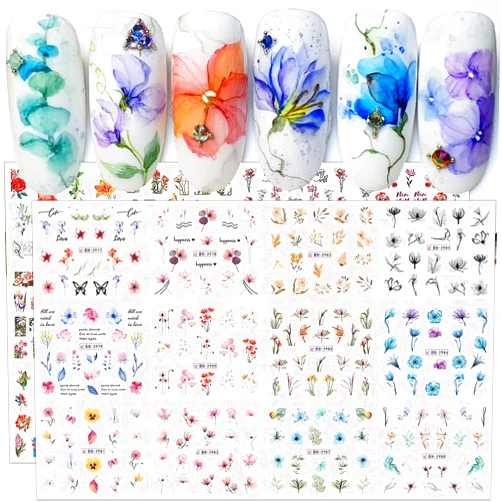 Jaliya 3D Water Transfer Flower Nail Stickers Lilies Camellia Flower Nail Art Stickers Spring Summer Flower Stickers for Nails Floral Nail Decals for Nail Art Supplies Nail Decor Sticker Nails for Women