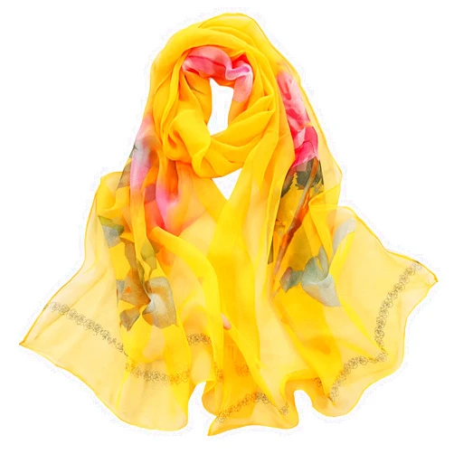 Generic Womens Floral Printed Scarves Fall Winter Tassel Scarf Elegant Floral Pattern Sheer Sun-proof Scarfs for Women
