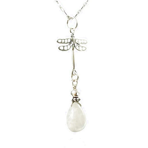 LeilaNicoleDesigns LND Handmade Moonstone Necklace, June Birthstone Jewelry, Gemstone, Pendant, Rainbow, Gift For Birthday, Wedding, Christmas, Mothers Day, 925 Sterling Silver, 18 Inch Chain (White - Dragonfly)