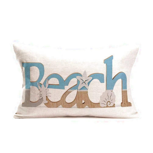 Tlovudori Hopyeer Ocean Beach Throw Pillow Covers Beach Quote Words with Coastal Sea Lobster Starfish Conch Decorative Cotton Linen Pillowcase Home Sofa Chair Decor Cushion Cover 12X20Inch (Oq-Beach)