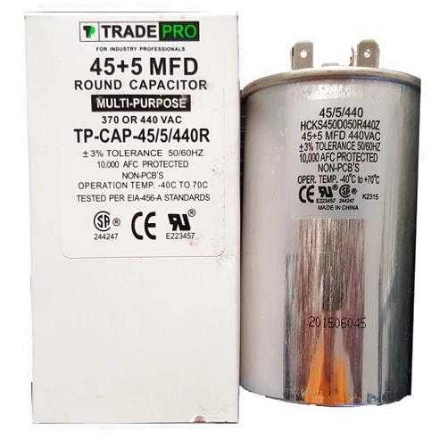 TradePro 45+5 MFD 440 Volt Round Capacitor TP-CAP-45/5/440R