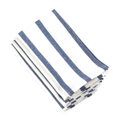 212 Main 20 in. Square Striped Printed Design Cotton Napkin, Navy Blue - Set of 4