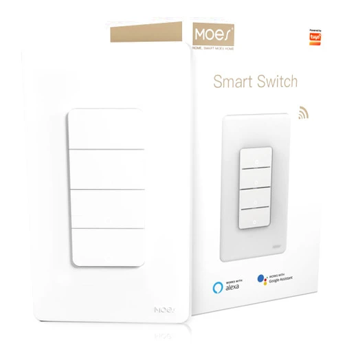 MOES Smart 4 Gang Light Switches, 2.4GHz Wi-Fi Single Pole Switch, Netural Wire Required, Inteligente Switch Combo Work with Alexa Google Assistant, Remote Control