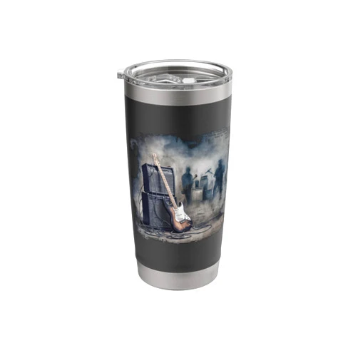 Music Life Tees Grunge Music Watercolor Art Electric Guitar And Amplifier Stainless Steel Insulated Tumbler