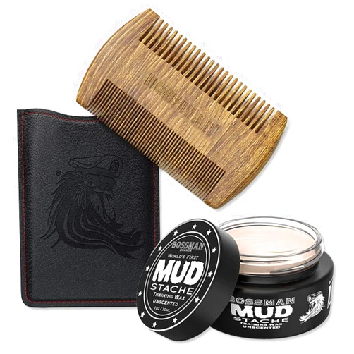 Bossman Beard Grooming Bundle: Sandalwood Comb and Mustache Wax