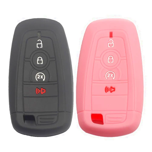 Btopars 2pcs 4 Buttons Silicone Rubber Smart Key Fob Cover Case Protector Holder Compatible with Ford Edge Escape Explorer Maverick Ranger Black Pink