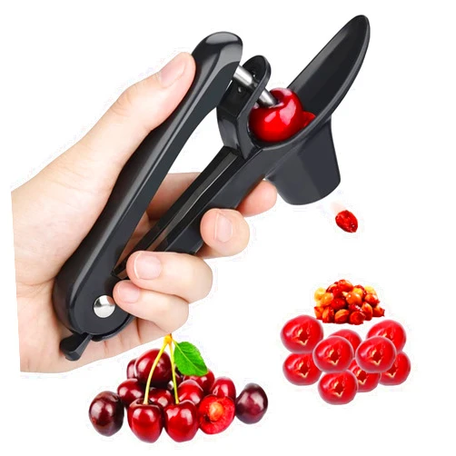 Honbuty Cherry Pitter Tool, Heavy-Duty Stainless Steel Olive and Cherry Pitters Corer Tool with Space-Saving Lock Design, Multi-Function Cherries Stoner Seed Remover Tool for Making Cherry Jam (Black)