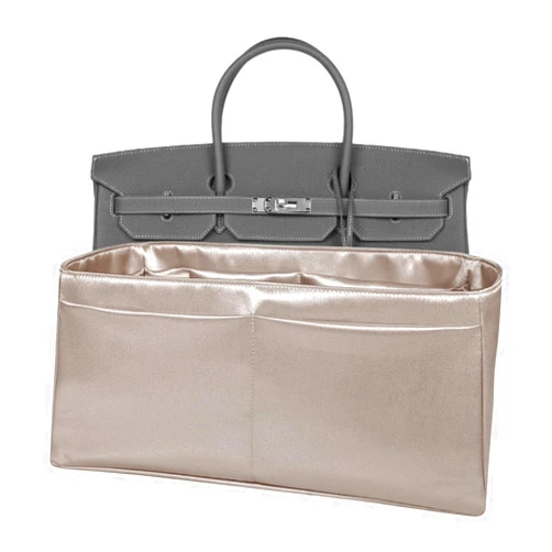 Meenda Purse Organizer Insert for Birkin 35, Premium Satin Handbag Organizer, thin, Lightweight, soft, smooth, silky texture, flexible, Gift for Women, (Gray Beige PB35)