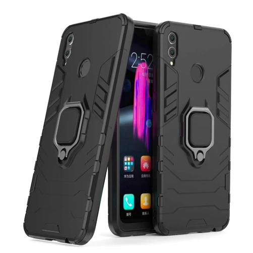 MaiJin LuluMain Compatible with Honor 8X Case, Metal Ring Grip Kickstand Shockproof Hard Bumper Shell (Works with Magnetic Car Mount) Dual Layer Rugged Cover for Huawei Honor 8X (Black)