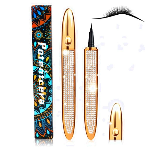 ICORIC Liquid Eyeliner Pen Waterproof, Magic Self-adhesive Long-Lasting Eyelash Glue Pen, Non Magnetic, No Blooming Quick Drying Magnetic Eye Liner (Gold Black 1Pcs)