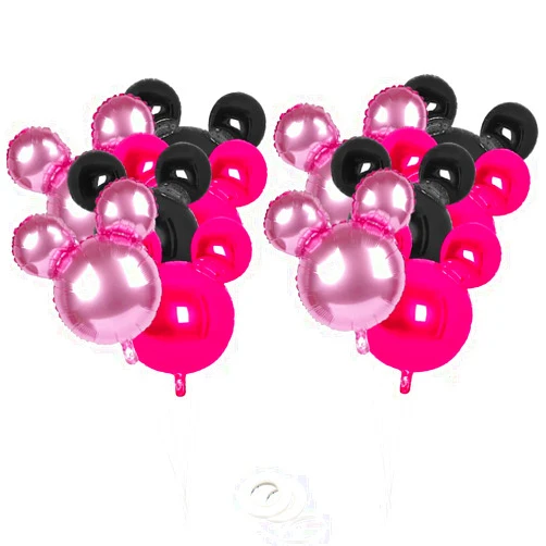 PARTVON 12 Pieces Minnie Party Balloons, Black, Rose Red, Pink Balloons for Mouse Party Decoration, Baby Shower, Girls Party Kids Birthday Minnie Theme Party Decoration Supplies