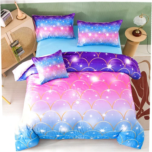 PERFEMET Pink Mermaid Girls Comforter Set Twin Size 6 Pieces Teen Girl Bed in A Bag with Sheets 3D Glitter Rainbow Kids Bedding Sets for Kids Teens (Mermaid Scale, Twin)