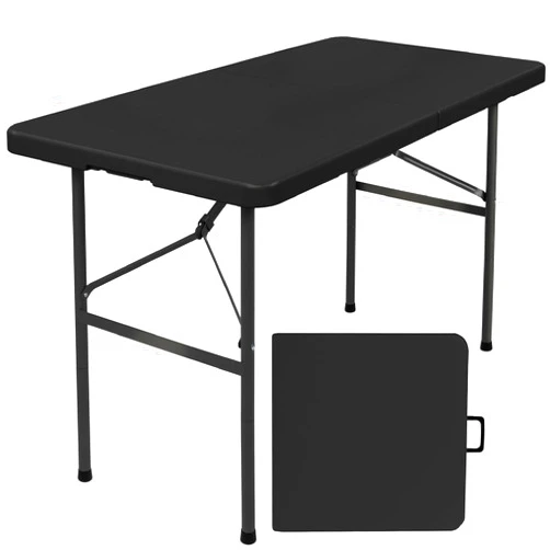 Best Choice Products 4ft Plastic Folding Table, Indoor Outdoor Heavy Duty Portable w/Handle, Lock for Picnic, Party, Camping - Black